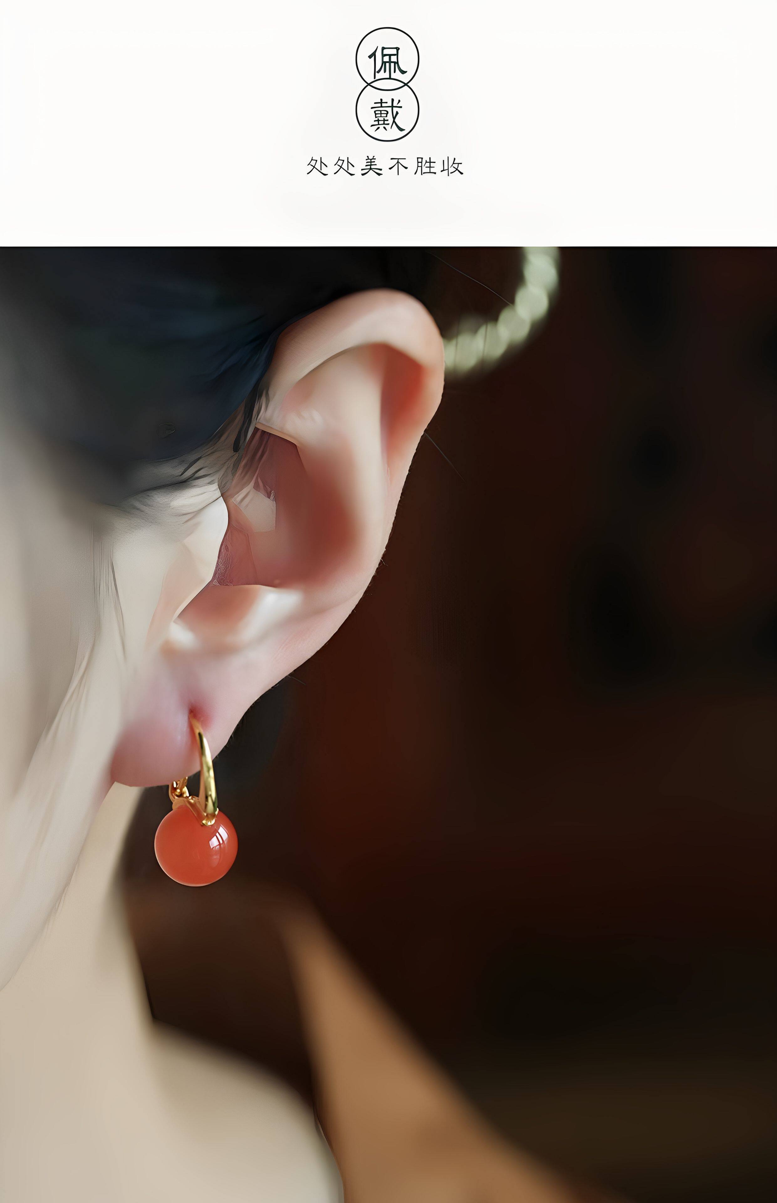 Серьги 冰种天然南红耳饰纯银耳扣女新中式红色本命年红玛瑙耳环耳坠耳针