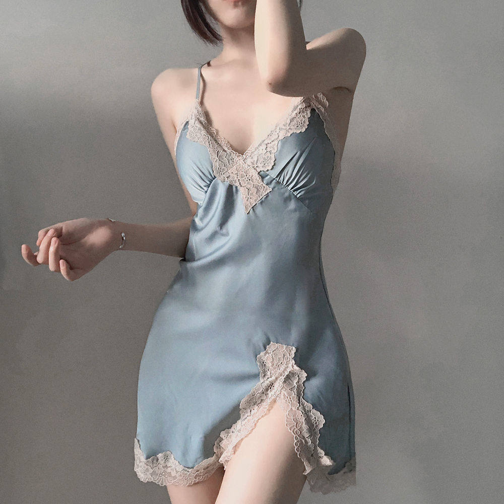 rxnx2021 new sexy pajamas women's summer ice silk thin suspender nightdress flirting temptation two-piece set