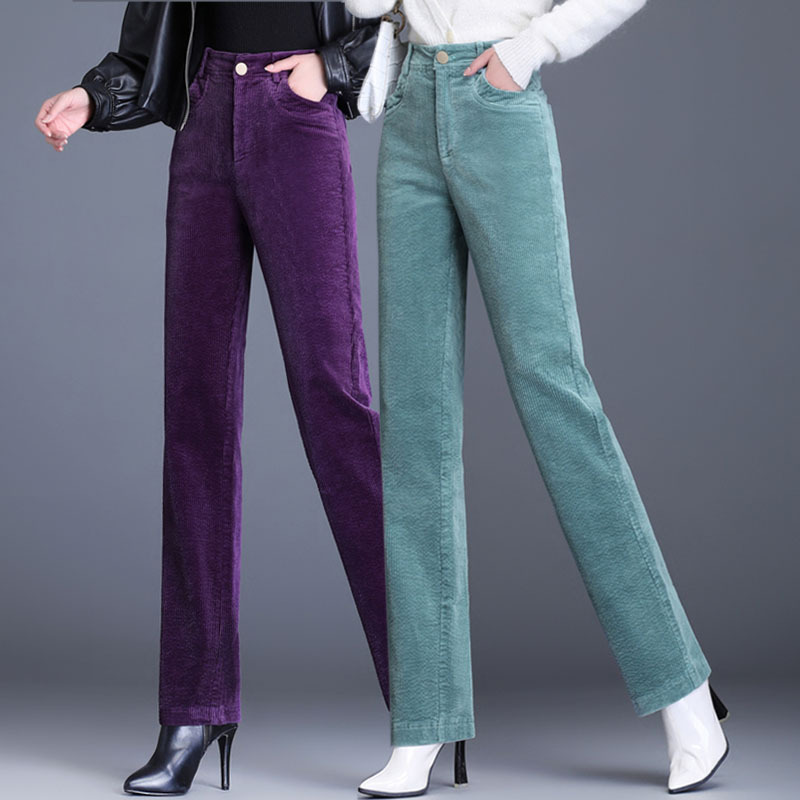 Corduroy Pants Autumn and Winter New High-Waisted Casual Pants Women's Long Pants Loose Slimming Corduroy Straight Pants Fleece-Lined Women's Pants