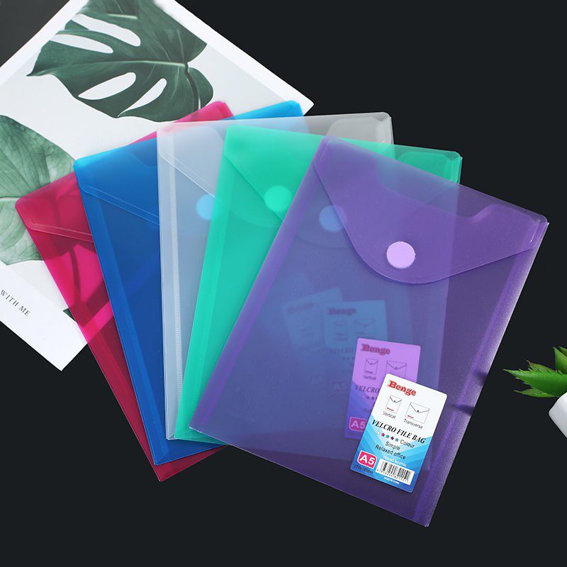 Color A4A5 horizontal vertical bar waterproof frosted adhesive button file bag manufacturer office brief information transparent plastic bag