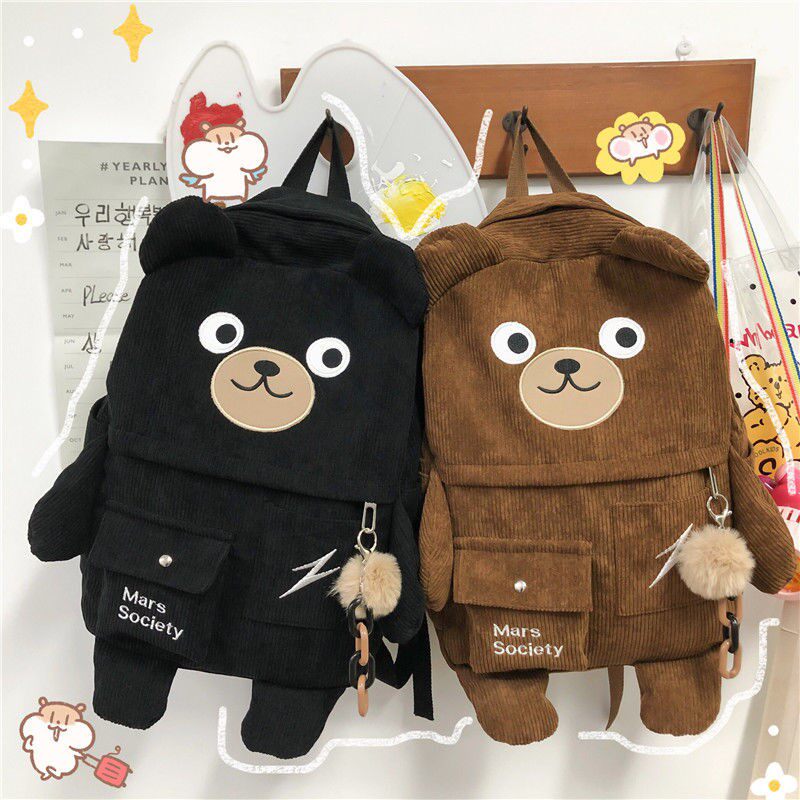 100 Hitch Cute Big Bear Middle School Students Bar Suede Day Department Girls School Bag College Students Double Shoulder Bag Large Capacity