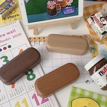 ins wind art retro milk curry milk curry wood grain sensary student glasses case portable anti-pressure portable containing box