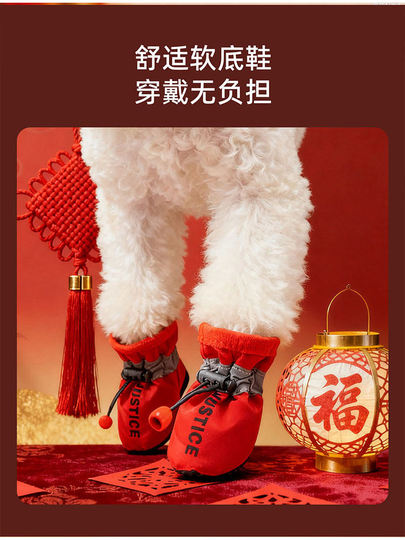 Dog shoes, winter cotton shoes for small dogs that won’t fall off when going out, pet shoe covers with soft soles that won’t fall off, Teddy Bichon
