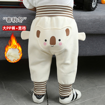 English-style Baby Pants Plus Suede Large Pp Pants Children Baby High Waist Spring Autumn Male And Female Children Fall Winter Thin Velvet Big Fart