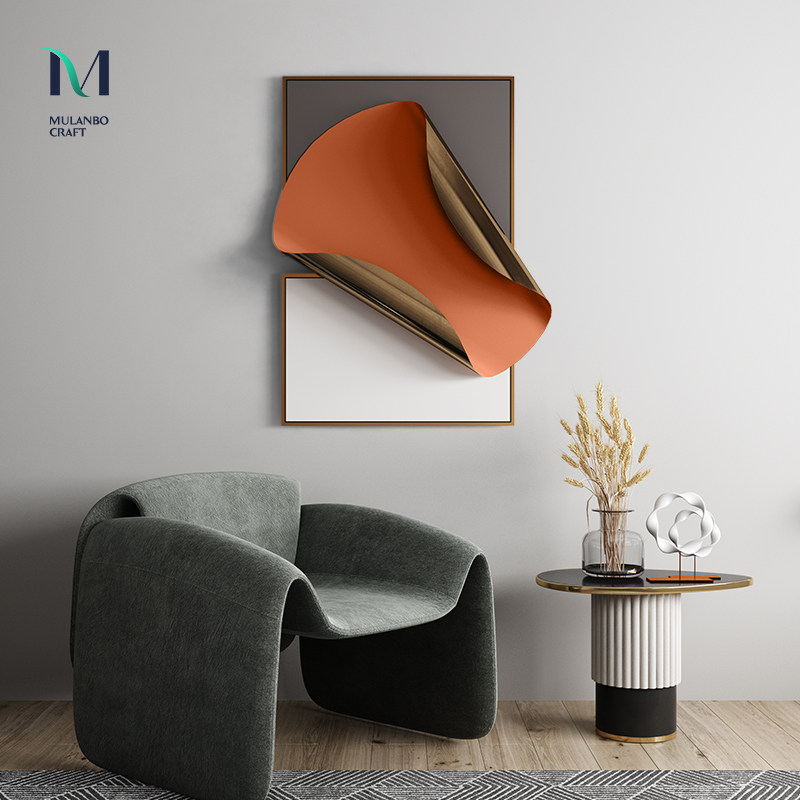 Italian minimalist sofa background wall luxury living room wall decoration hanging bed wall decoration round iron wall painting