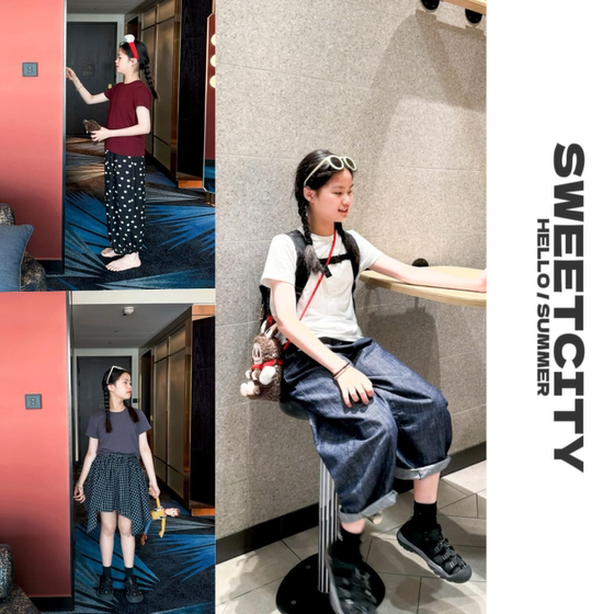 
Exclusive customization of sweetcity 25 summer new children's neutral style retro versatile solid color fashionable thin T-shirt