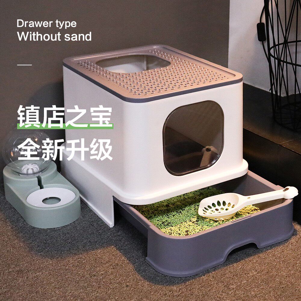 Cat Litter Basin Totally Enclosed Drawer Top Type Anti-Splash with sand Large Number of Superlarge Shit Basin Cat Toilet Kittens