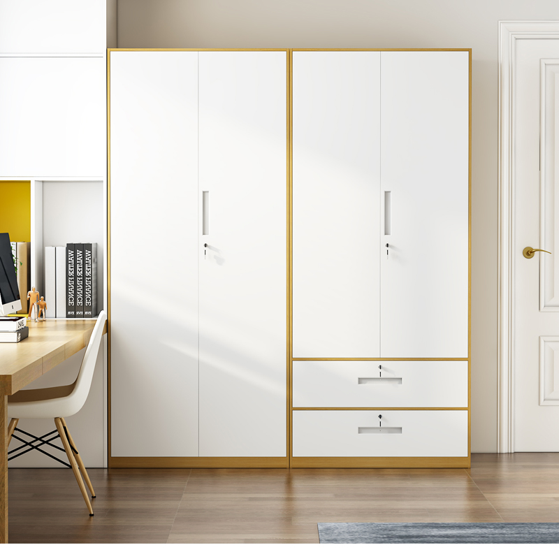 Jinjing metal simple modern wardrobe steel balcony storage cabinet home bedroom small apartment three-door wardrobe