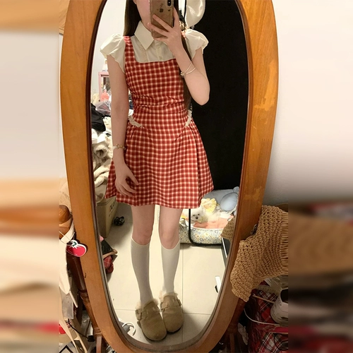 Милый красный комплект, летнее платье, летние подтяжки, мини-юбка