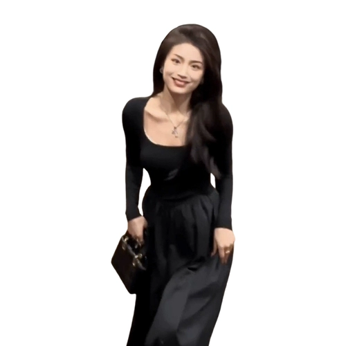 Весеннее трикотажное трикотажное платье, длинная юбка, французский стиль, 2024 года, подходит для подростков, изысканный стиль