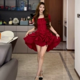 Летний красный дизайнерский корсет, длинная юбка, квадратный вырез, короткий рукав, тренд сезона