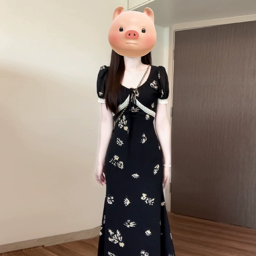 Кружевное летнее платье, длинная юбка, французский стиль, кружевное платье, в цветочек, изысканный стиль, яркий броский стиль, крой «рыбий хвост»