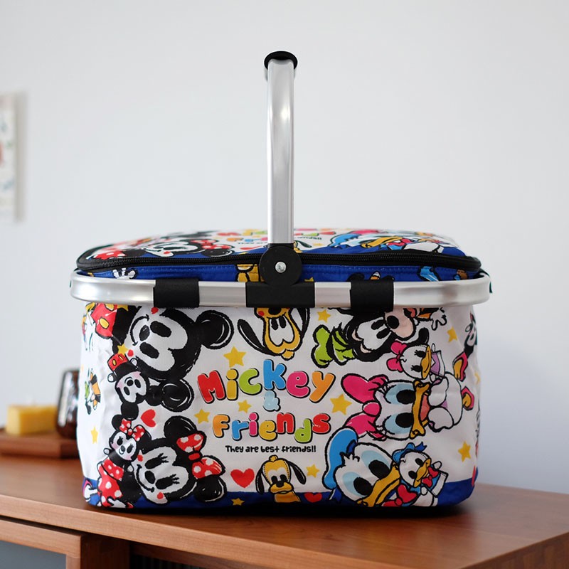 Cute Cartoon Large Capacity Supermarket Shopping Basket Foldable Ice Pack Insulation Bag Large Car Picnic Basket With Cover