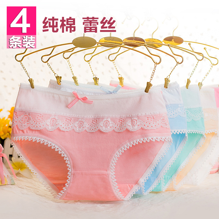 Women's Pure Cotton Lace Bowknot Briefs, Mid-Low Waist, Girly Style, Cute Cotton Underwear, Comfortable