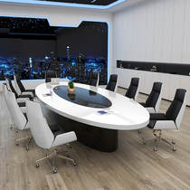 Oval conference table white and black simple modern curved desk high-grade paint oval conference table and chair combination