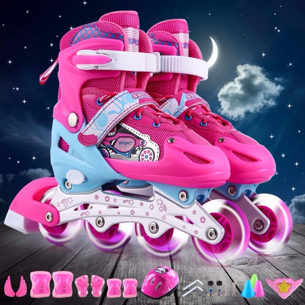 Children's roller skates full set of children's roller skates roller skates 2-4-6-8-10 years old boys and girls can be adjusted