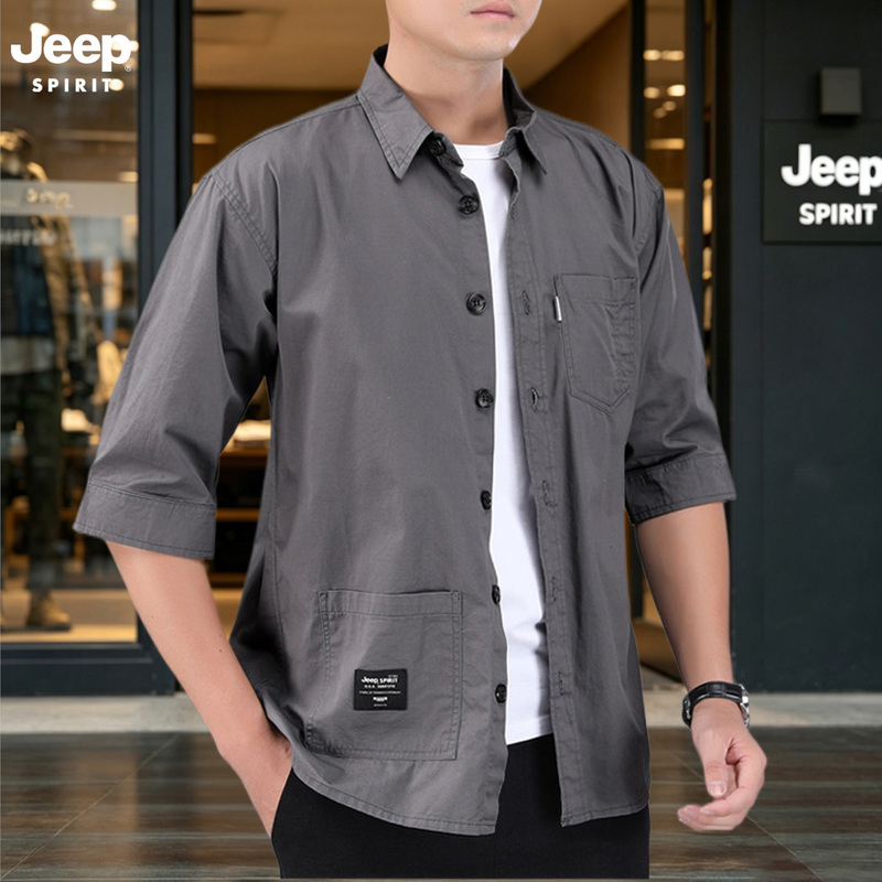 Jeep Jeep Genuine Men's Pure Cotton Shirt Summer Thin Style Dad's Loose-Fitting Three-Quarter Sleeve Shirt Jacket Jeep Jeep Genuine Men's Pure Cotton Shirt Summer Thin Style Dad's Loose-Fitting Three-Quarter Sleeve Shirt Jacket