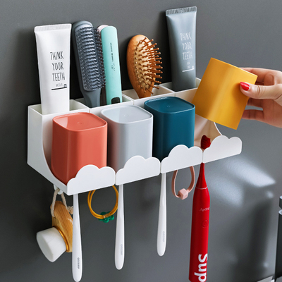 牙刷架牙刷置物架漱口杯刷牙杯挂墙式情侣卫生间免打孔牙缸架套装