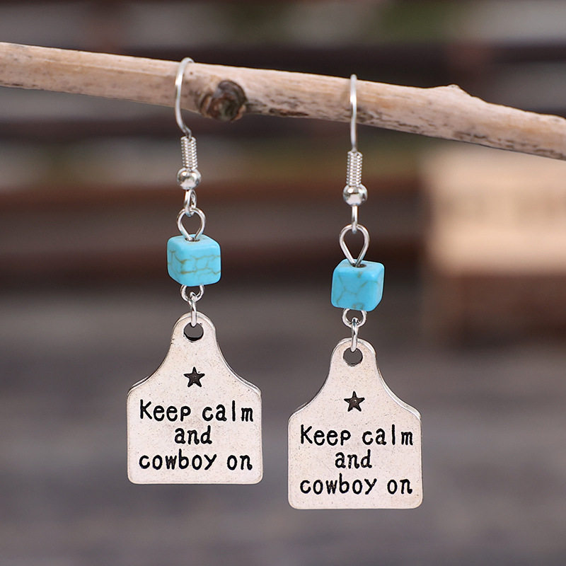 Square Turquoise Western Cowboy Earrings Geometric Engraved Dangle Jewelry