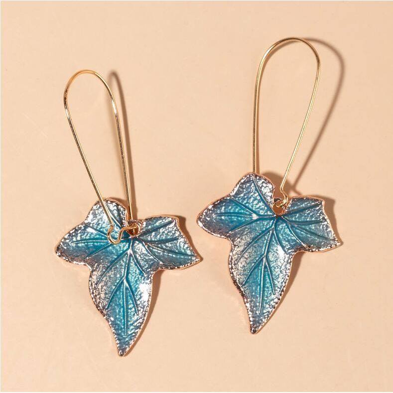 Blue Maple Leaf Earrings Elegant Cool-Toned Leaf Jewelry