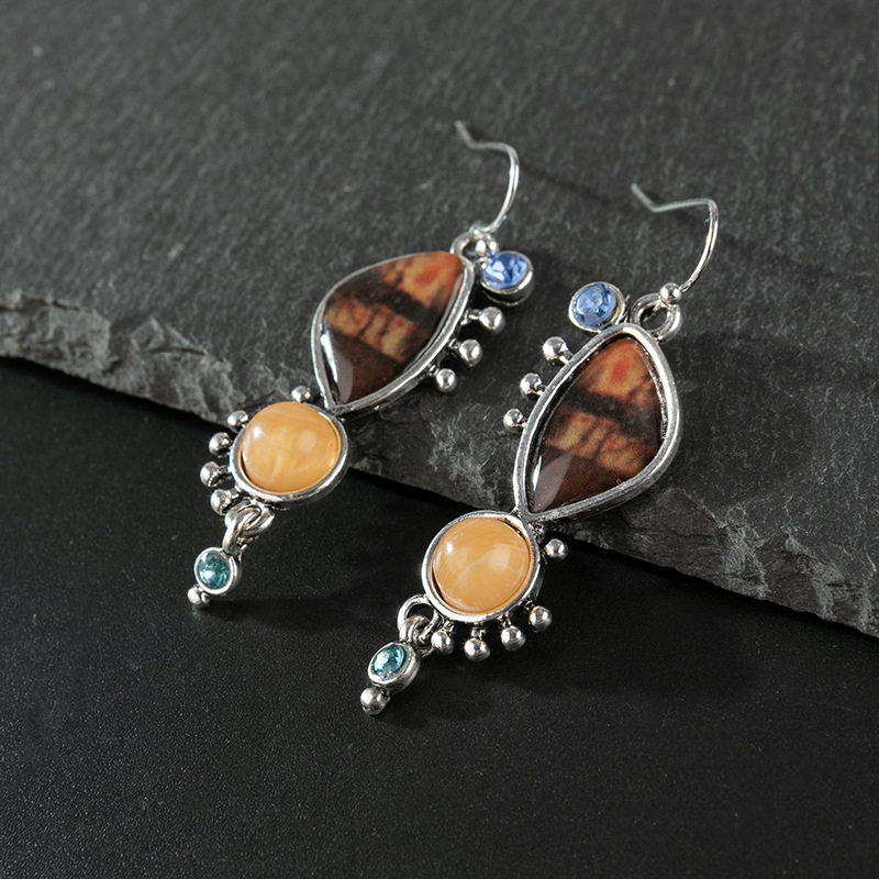 Vintage Rutilated Quartz Dangle Earrings Western Creative Synthetic Colored Stone Jewelry