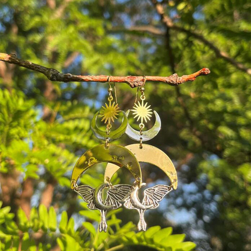 Bohemian Two-Tone Sun & Moon Earrings Bold Crescent Moth Statement Jewelry for Women