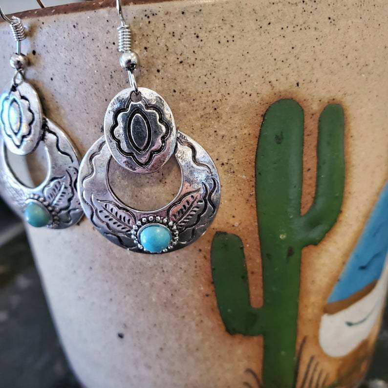 Turquoise Earrings for Women Vintage Geometric Circle Minimalist Elegant Gift Jewelry