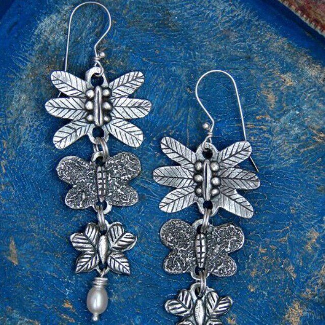 Fashion Multi-Butterfly Leaf Patchwork Faux Pearl Alloy Creative Dangle Earrings | Unique Jewelry