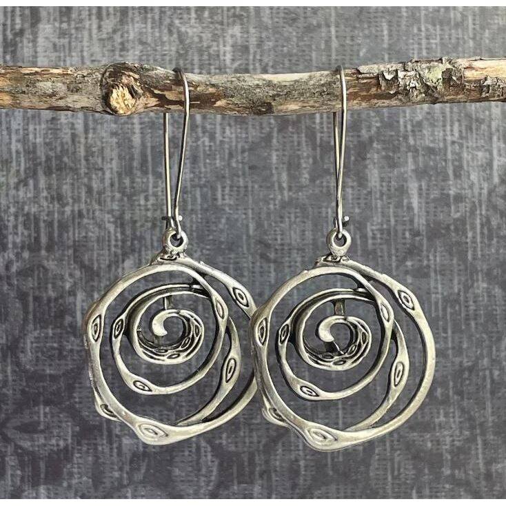 3E3C Vintage Hollow Scroll Earrings | Alloy Statement Earrings with Engraved Evil Eye Design