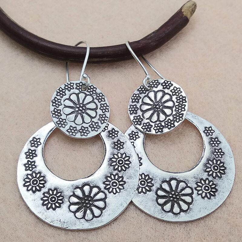 3E3C Vintage Hollow Moon Earrings | Bohemian Carved Pattern Statement Jewelry for Women