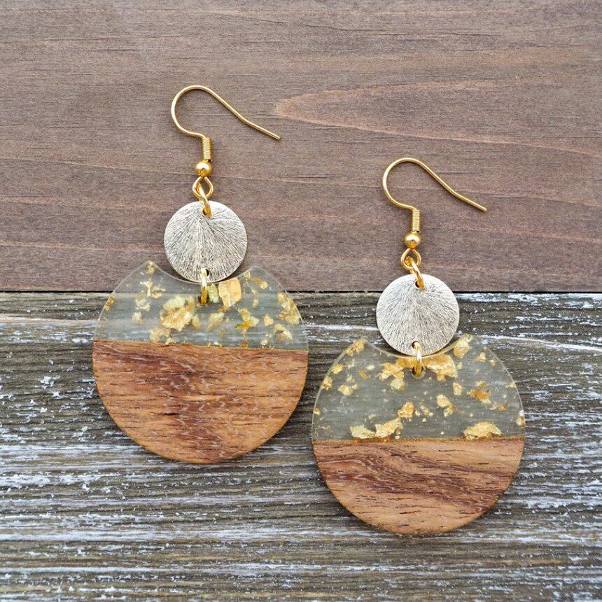 New Wooden Patchwork Resin One-Piece Geometric Round Earrings | Trendy Fashion Jewelry