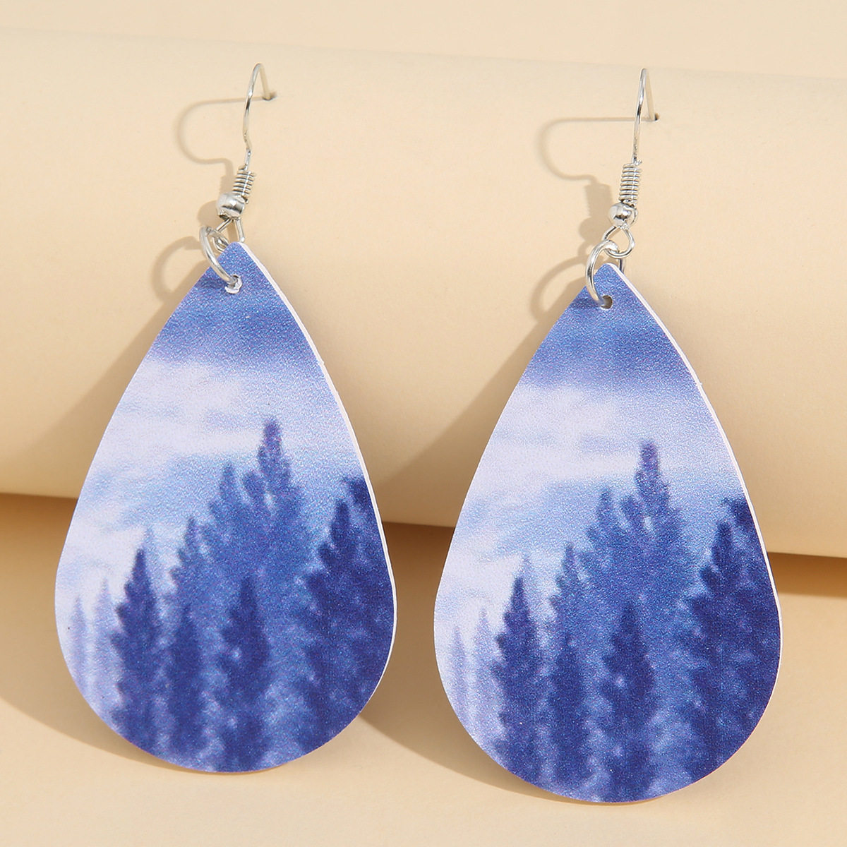 Fashion Minimalist Forest Mist Leather Earrings Elegant Printed Fairyland PU Jewelry