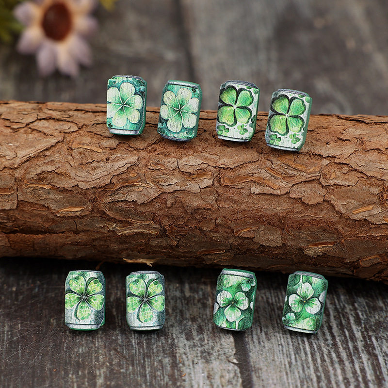 St. Patrick's Day Creative Can-Printed Clover Wooden Vintage Earrings | Festive Jewelry