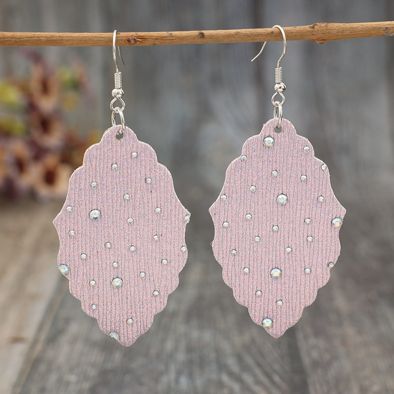 Minimalist Rhinestone-Embedded Leaf-Shaped Leather Earrings | Fashion Jewelry