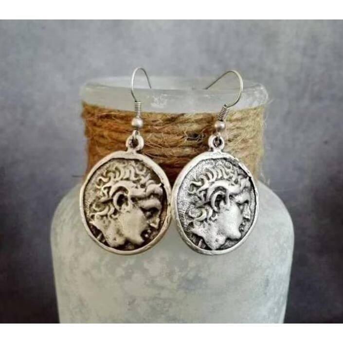 Trendy Round Coin-Shaped Figure Alloy Earrings Fashion Jewelry