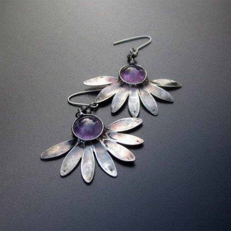 3E3C Bohemian Floral Earrings | Fashion Purple Resin Gemstone Statement Dangle Earrings
