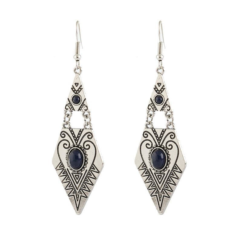 Bohemian Ethnic Style Creative Geometric Diamond-Shaped Gem-Inlaid Alloy Dangle Earrings | Fashion Jewelry
