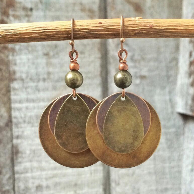 Antique Bronze Circle Multi-Layer Earrings