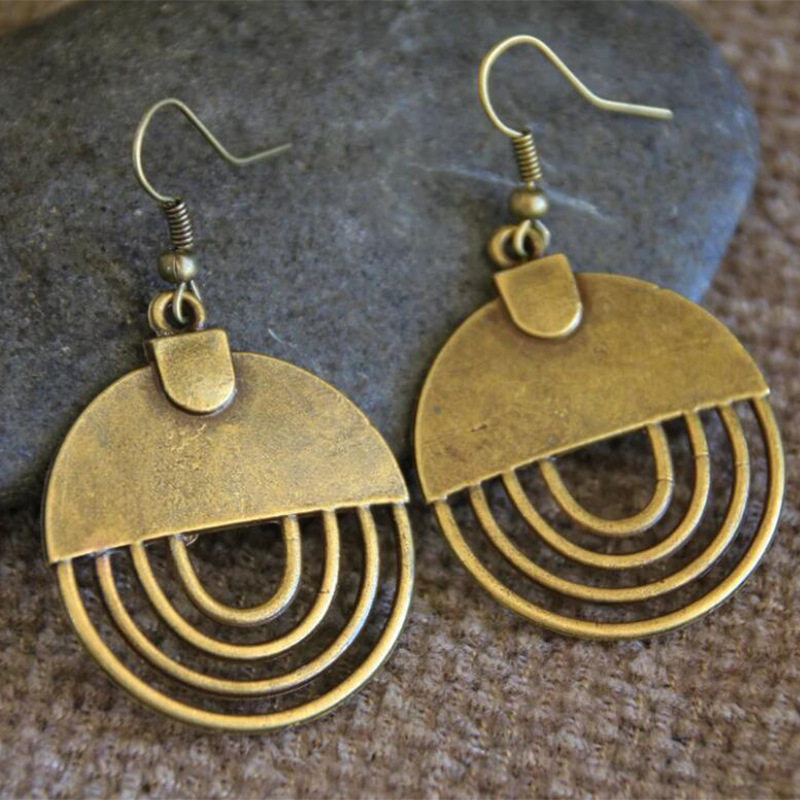 Ethnic Style Geometric Round Hollow Design Jewelry Accessory Earrings