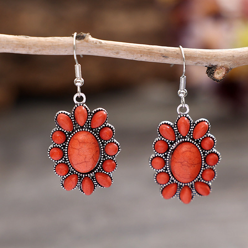Oversized Vintage Red Turquoise Earrings Western Style Turquoise Dangles