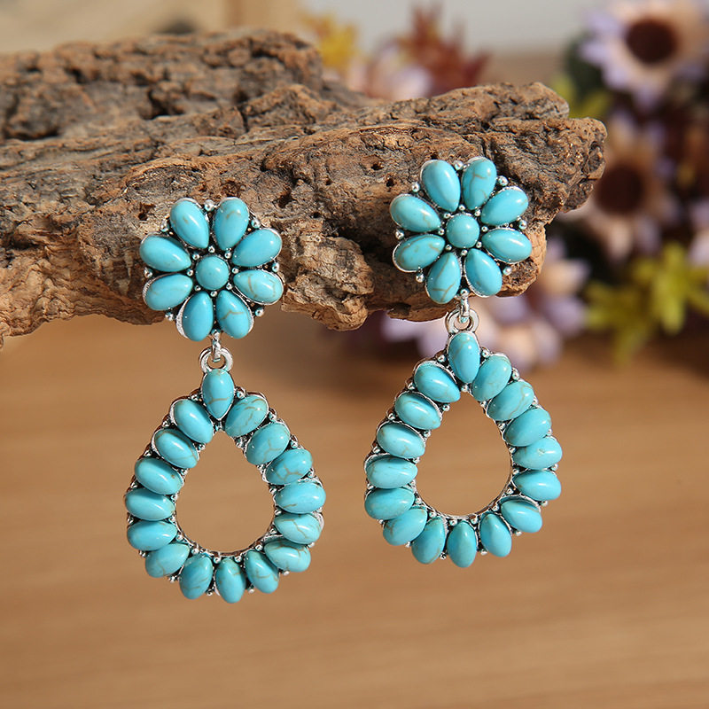 New Vintage Turquoise Drop Earrings Ethnic Style Boho Dangle Earrings for Women