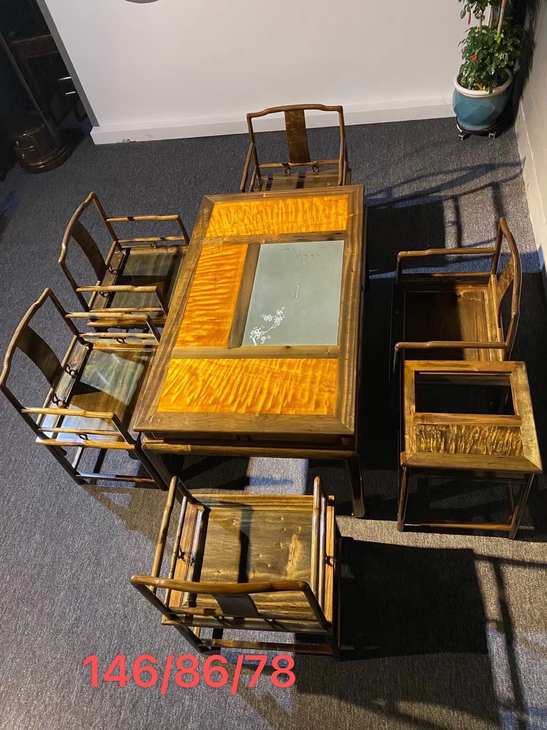 Jinsi Nanmu gloomy wood tea table seven-piece small leaf Zhennan solid wood kung fu tea table combination new Chinese living room
