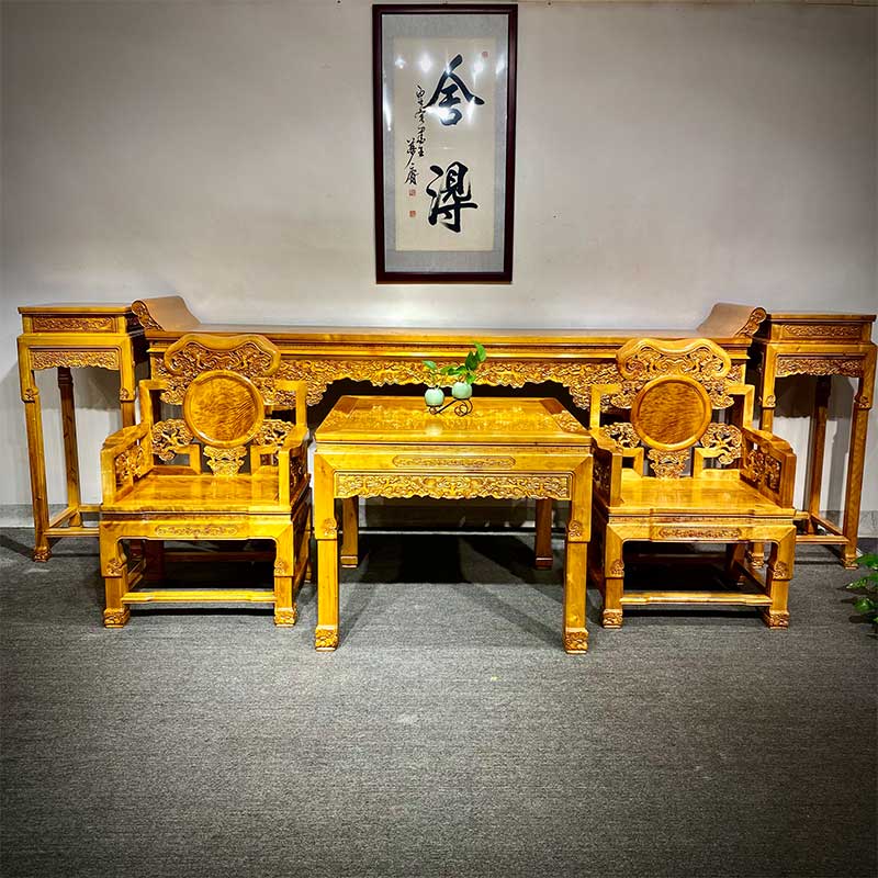 Golden Silk Nangmu Zhongtang Six sets of small Ye Zhennan solid wood Xuannan Solid solid wood Qiaotou case Chinese Ming and Qing imitation ancient