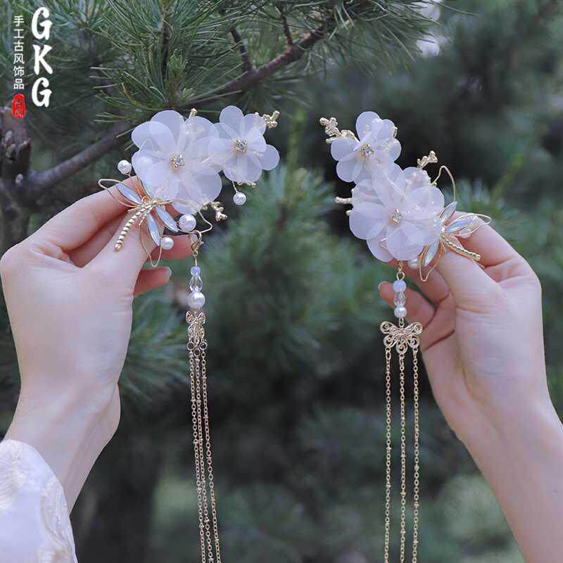 Hanfu headdress tassel ancient accessories step shaking ancient style hairpin super fairy pair clip wild fresh side clip ancient costume hair accessories