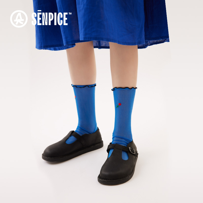 Shang Sen COLORED glass crystal stockings blue socks women's summer spring and autumn thin section tube socks stockings stockings shoes