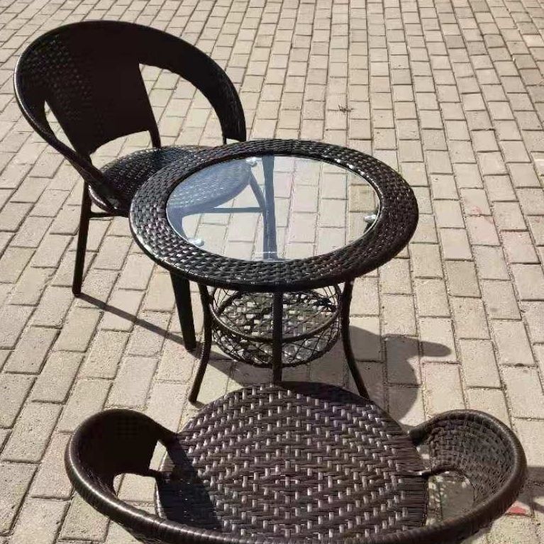 Balcony Small Table Rattan round tea table tempered glass casual small round table small tea table and chairs combined simple tea table