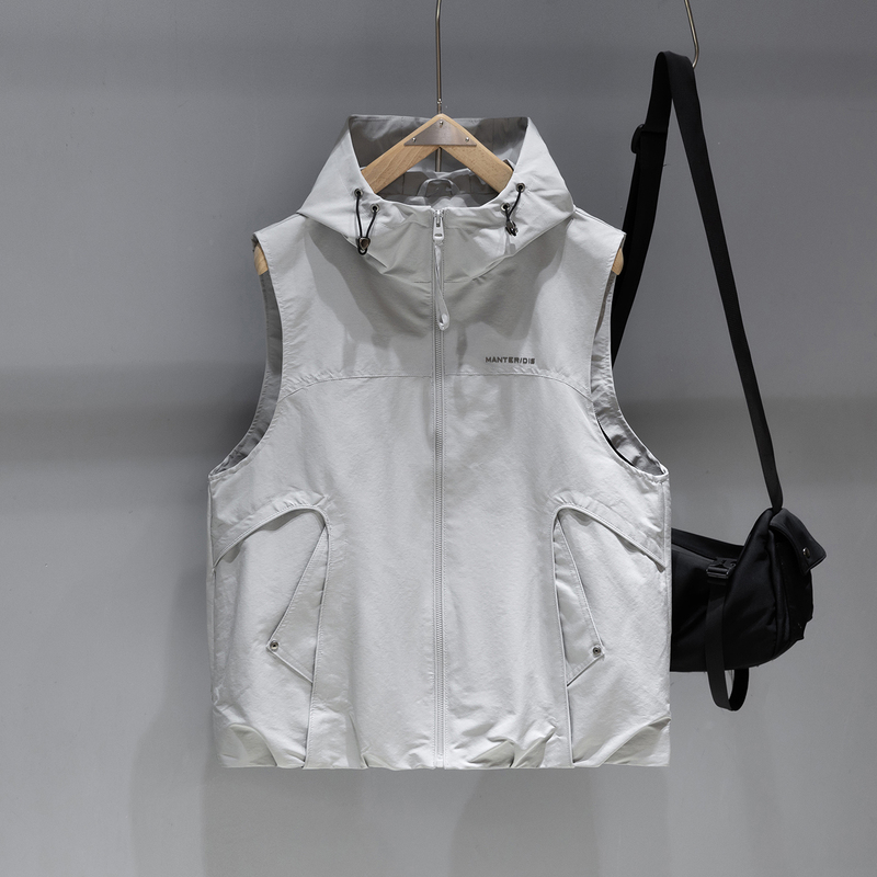 Myes Outdoor Style Hooded Work Vest for Men with Multiple Pockets, Functional Style Sleeveless Vest Jacket, Windproof
