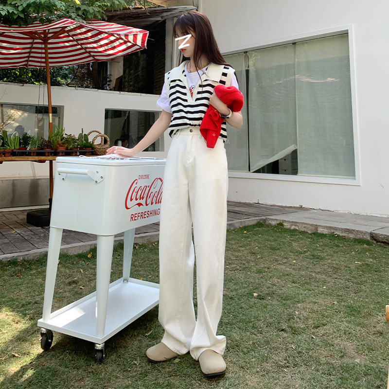 RJVO White Jeans Woman Summer Thin with wide legs High waist straight cylinder Feeling Day System Loose 100 lap Pants long pants