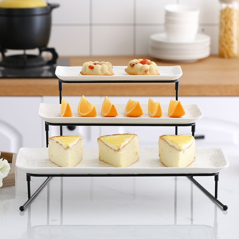 Jiarib New Product Multi-Layered Dinner Plate Three-Layer Ceramic Plate Company Party Buffet Dessert Pastry Cake Display Stand