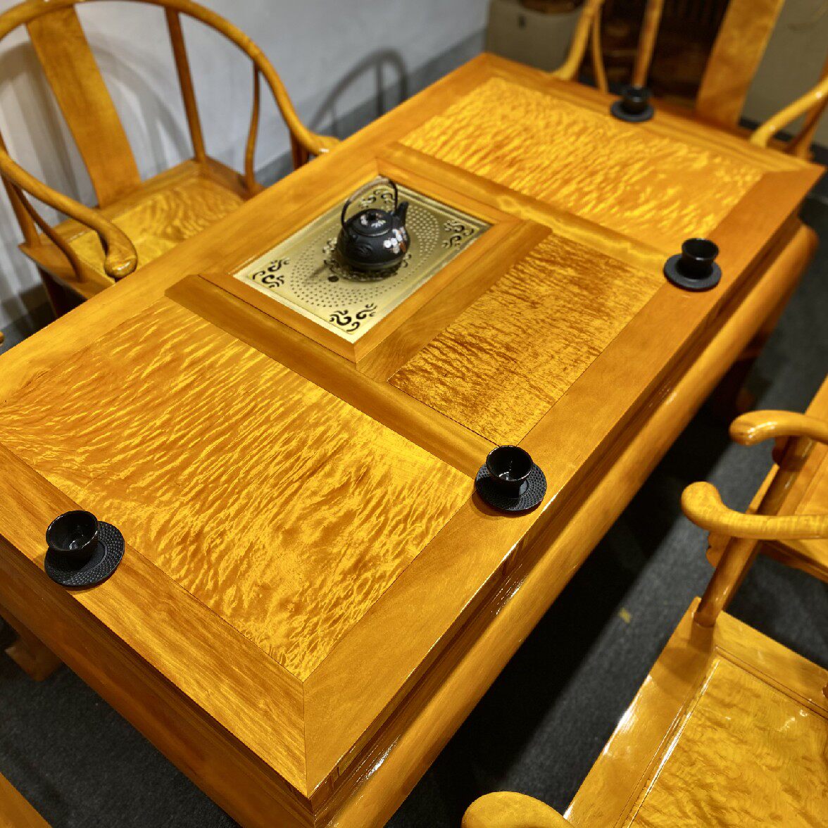 Golden Silk Nanmu Tea Table Pure Solid Wood Chair Composition New Chinese Style Zen Tea Table Home Office Tea Making Table